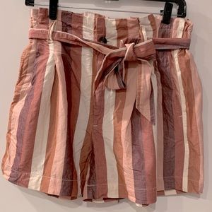 Madewell High Waist Striped Paperbag Shorts in Pink, Cream & Brown